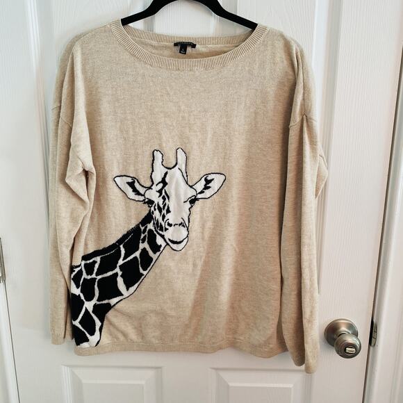 Talbots Sweater Womens Large Beige Giraffe Animal Print Knit Pullover Casual Top - Picture 1 of 5